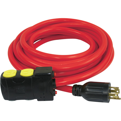 Generator Extension Cord with Resets, SJTW, 10 AWG, 20 A, 4 Outlet(s), 25' Northern Industrial Supply Inc.