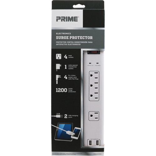 USB Charging Surge Protectors, 4 Outlets, 1200 J, 1875 W, 4' Cord Northern Industrial Supply Inc.