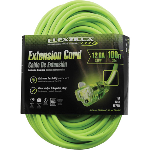 Flexzilla&reg; Pro Industrial Extension Cord, All-Weather, SJTW, 12/3 AWG, 15 A, 100' Northern Industrial Supply Inc.