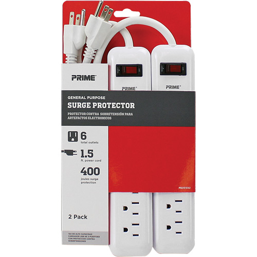 Surge Protector 2-Pack, 6 Outlets, 400 J, 1875 W, 1.5' Cord Northern Industrial Supply Inc.