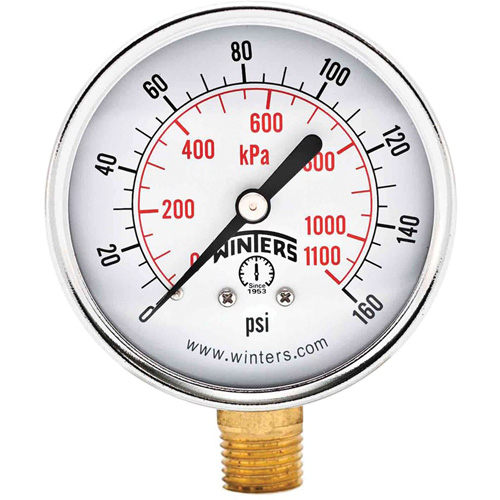 Manom&egrave;tre &eacute;conomique,  2-1/2", 0 - 160 psi, Fixation inf&eacute;rieure, Analogique Northern Industrial Supply Inc.