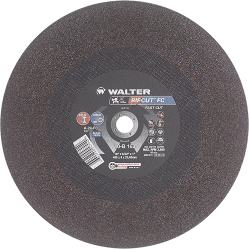 Meule &agrave; tronçonner Ripcut II pour la coupe de l'acier inoxydable et l'acier sur scies fixes, 16" x 5/32", Arbre de 1", Type 1, Oxyde d'aluminium, 3800 Tr/min Northern Industrial Supply Inc.