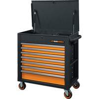 GSX Series Rolling Tool Cart with Tilt Top, 7 Drawers, 35" L x 20" W x 39" H, Black/Orange Northern Industrial Supply Inc.