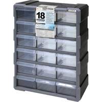 Drawer Cabinet, Plastic, 18 Drawers, 15" x 6-1/4" x 18-3/4", Black Northern Industrial Supply Inc.