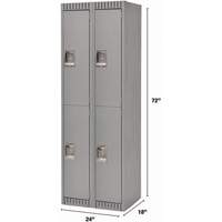 Lockers, 2 -tier, Bank of 2, 24" x 18" x 72", Steel, Grey, Knocked Down Northern Industrial Supply Inc.