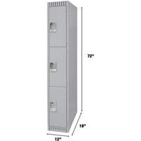 Lockers, 3 -tier, 12" x 18" x 72", Steel, Grey, Knocked Down Northern Industrial Supply Inc.