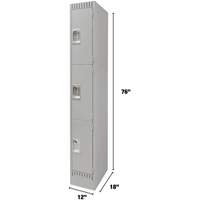Lockers, 3 -tier, 12" x 18" x 76", Steel, Grey, Knocked Down Northern Industrial Supply Inc.