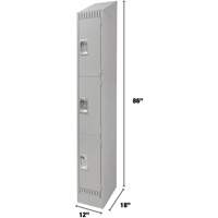 Lockers, 3 -tier, 12" x 18" x 86", Steel, Grey, Knocked Down Northern Industrial Supply Inc.