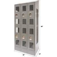 Casiers ventil&eacute;s, 2 niveaux, Bloc de 3, 36" x 18" x 88", Acier, Gris, D&eacute;mont&eacute;, Perfor&eacute; Northern Industrial Supply Inc.