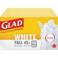 Sacs &agrave; ordures hauts 45 L sans parfum, R&eacute;gulier, 24" la x 28" lo, Blanc Northern Industrial Supply Inc.