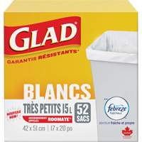 Tr&egrave;s petits sacs &agrave; ordures 15 L avec Febreze, R&eacute;gulier, 17" la x 20" lo, Blanc Northern Industrial Supply Inc.
