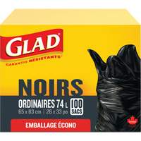 Sacs &agrave; ordures 74 L, R&eacute;gulier, 26" la x 33" lo, Noir Northern Industrial Supply Inc.