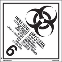 &eacute;tiquettes d'exp&eacute;dition TMD, Classe 6,2, Substances infectieuses, Vinyle Northern Industrial Supply Inc.