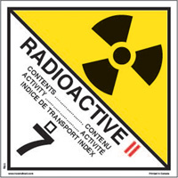 &eacute;tiquettes d'exp&eacute;dition TMD, Classe 7, Radioactif II, Vinyle Northern Industrial Supply Inc.