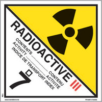 &eacute;tiquettes d'exp&eacute;dition TMD, Classe 7, Radioactif III, Vinyle Northern Industrial Supply Inc.