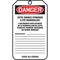 &eacute;tiquettes de verrouillage, Papier cartonn&eacute;, 3-1/8" la x 5-7/8" h, Français Northern Industrial Supply Inc.