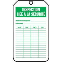 &eacute;tiquettes de s&eacute;curit&eacute; d'inspection et de contr&ocirc;le de l'&eacute;tat de l'&eacute;quipement, Papier cartonn&eacute;, 3-1/8" la x 5-7/8" h, Français Northern Industrial Supply Inc.