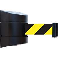 Tensabarrier&reg; Wall Unit, Steel, Screw Mount, 30', Black and Yellow Tape Northern Industrial Supply Inc.