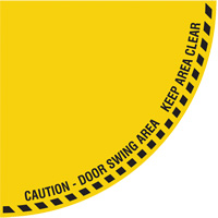 "Caution" Quarter Circle Swing Door Floor Sign, Adhesive, English with Pictogram Northern Industrial Supply Inc.