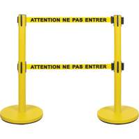 Barri&egrave;re pour le contr&ocirc;le des foules &agrave; courroie double, Acier, 35" h, Ruban Jaune, Longueur du ruban 7' Northern Industrial Supply Inc.