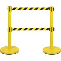 Barri&egrave;re pour le contr&ocirc;le des foules &agrave; courroie double, Acier, 35" h, Ruban Noir/Jaune, Longueur du ruban 7' Northern Industrial Supply Inc.