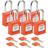 Velocity Lockout Padlocks, Orange, Keyed Different, Nylon, 1-1/2" Width Northern Industrial Supply Inc.