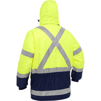 Manteau pour le froid extr&ecirc;me avec bas bleu marin et X au dos Bisley, Polyester, Jaune lime haute visibilit&eacute;, Moyen Northern Industrial Supply Inc.