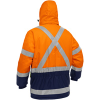 Manteau pour le froid extr&ecirc;me avec bas bleu marin et X au dos Bisley, Polyester, Orange haute visibilit&eacute;, Petit Northern Industrial Supply Inc.