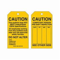 &eacute;tiquettes de s&eacute;curit&eacute; pour les &eacute;chafaudages, Polyester, 4" la x 7" h, Anglais Northern Industrial Supply Inc.