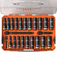 KNECT Drive Socket Set, 23 Pcs, Impact, 3/8" Drive Size, Deep Northern Industrial Supply Inc.