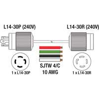 Generator Extension Cord with Quad Tap, Outdoor, 10 AWG, 30 A, 4 Outlet(s), 25' Northern Industrial Supply Inc.