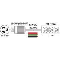 Generator Extension Cord with Tritap, STW, 10 AWG, 3 Outlet(s), 25' Northern Industrial Supply Inc.